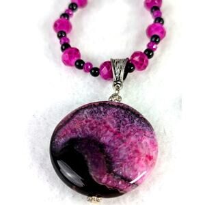 Rose Agate 35mm + Onyx set Extender SP Sterling  Earwire NIB Earrings 1.75"